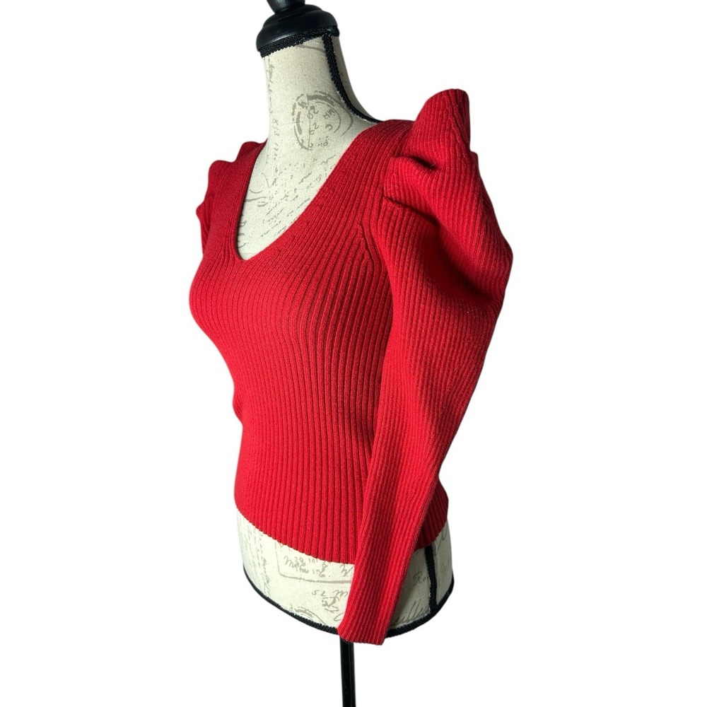 Express Puff Sleeve Ribbed Sweater Red Size XS - Picture 2 of 5